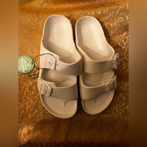 FUNKYMONKEY Women's Comfort Slides Double Buckle Adjustable EVA Flat Sandals